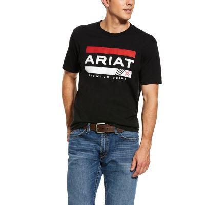 Ariat Bar Stripe Muške Majice Crne Crvene | HR-044298