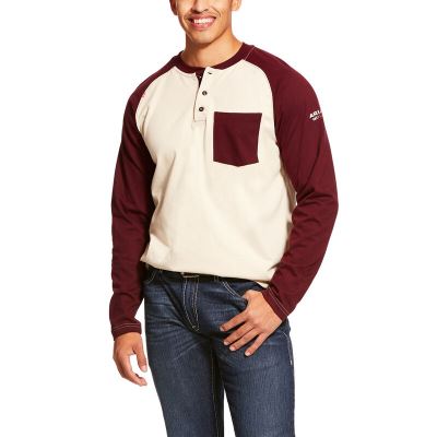 Ariat FR Baseball Henley Muške Henley Bež Bordo | HR-962975