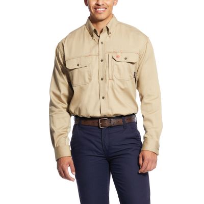 Ariat FR Solid Vent Shirts Muške Radna Majica Kaki Boja | HR-733581