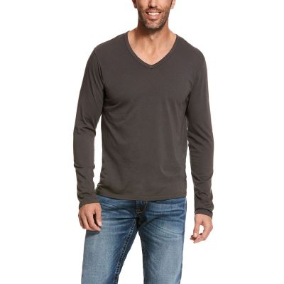 Ariat Long Sleeve V-neck Muške Majice Tamno Sive | HR-539912