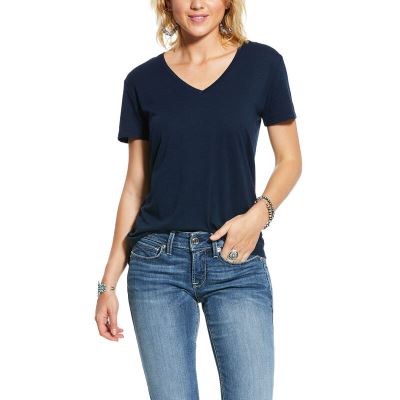 Ariat Organic Cotton V-Neck Ženske Majice Tamnoplave | HR-598935