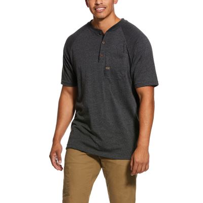 Ariat Rebar Cotton Strong Henley Top Muške Henley Tamno Sive | HR-446273