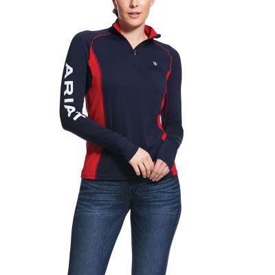 Ariat Tri Factor 1/4 Zip Baselayer Ženske Baselayer Tamnoplave Crvene | HR-367652