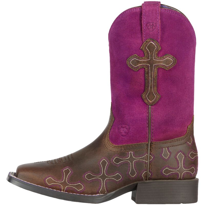 Ariat Crossroads Cowboy Dječje Kaubojske Čizme Smeđe Roze | HR-903648