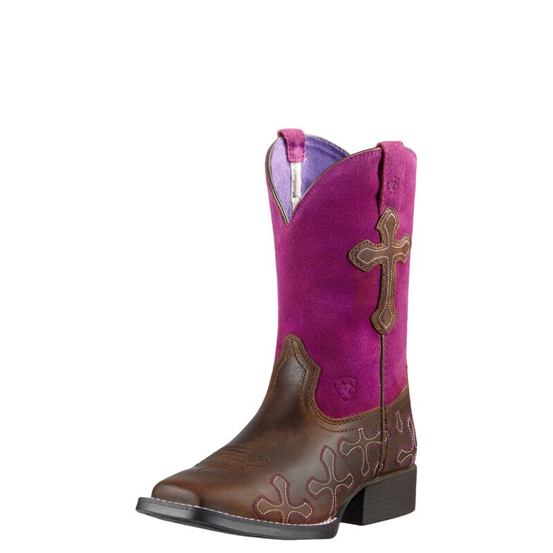 Ariat Crossroads Cowboy Dječje Kaubojske Čizme Smeđe Roze | HR-903648