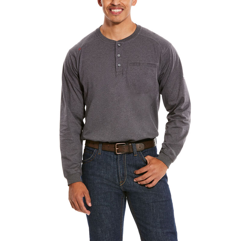 Ariat FR Air Henley Muške Henley Tamno Sive | HR-188402