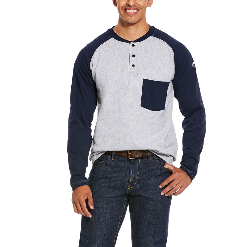 Ariat FR Baseball Henley Muške Henley Sive Tamnoplave | HR-038635