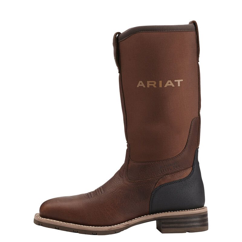 Ariat Hibrid All Weather Waterproof Steel Toe Work Boots Muške Kaubojske Čizme Smeđe | HR-732262