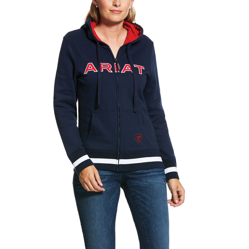 Ariat Logo Full Zip Ženske MajicaSKapuljačom Tamnoplave Crvene | HR-975757