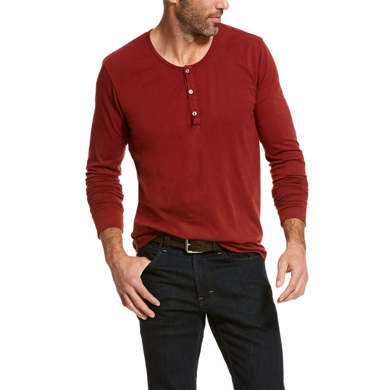 Ariat Long Sleeve Henley Muške Henley Crvene | HR-420922