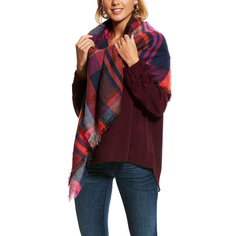 Ariat Plaid Blanket Scarves Ženske Šalovi I Marame Roze Tamnoplave | HR-601424