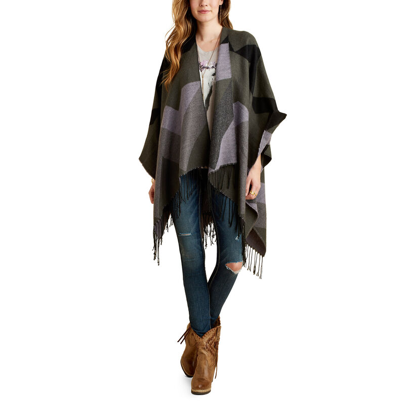 Ariat Printed Fringe Poncho Ženske Šalovi I Marame Crne | HR-075036