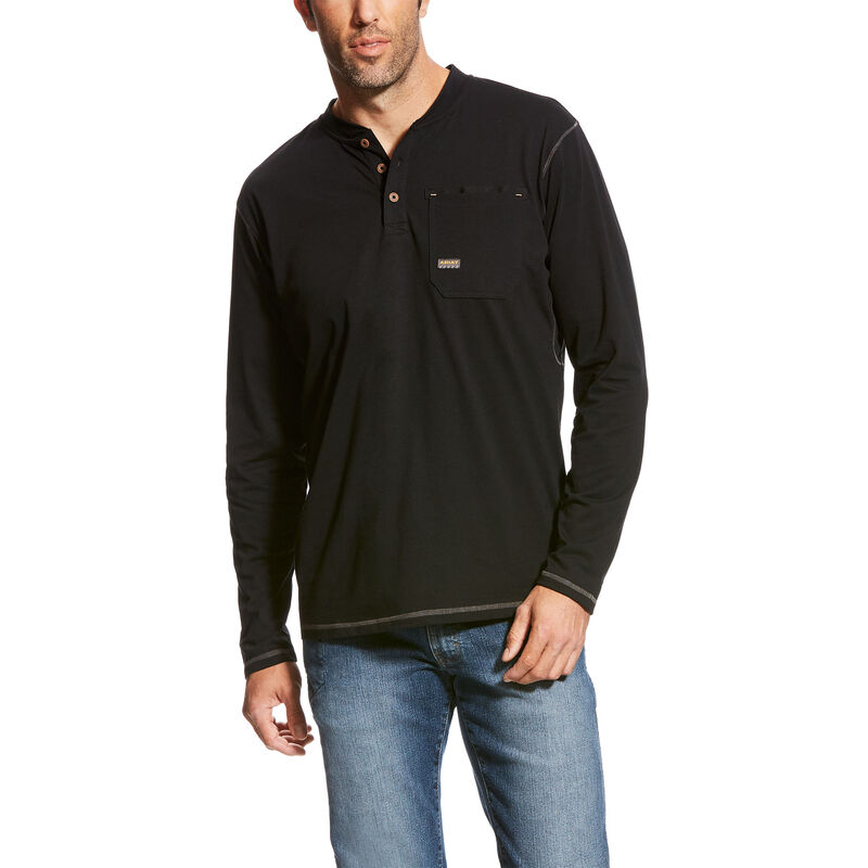 Ariat Rebar Pocket Henley Top Muške Henley Crne | HR-276555