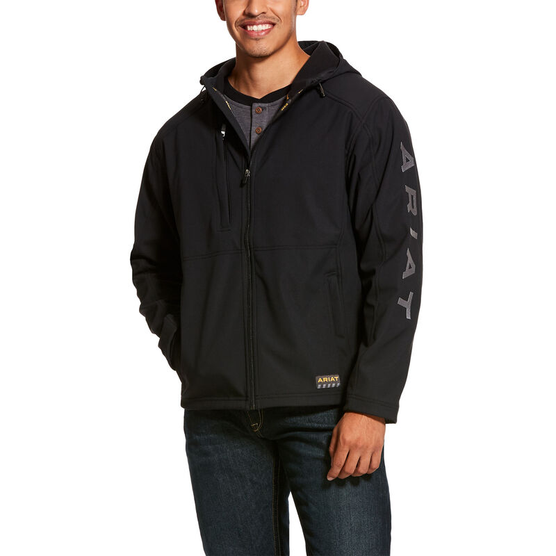 Ariat Rebar Stretch Canvas Softshell Hooded Logo Muške Jakne Crne | HR-269690