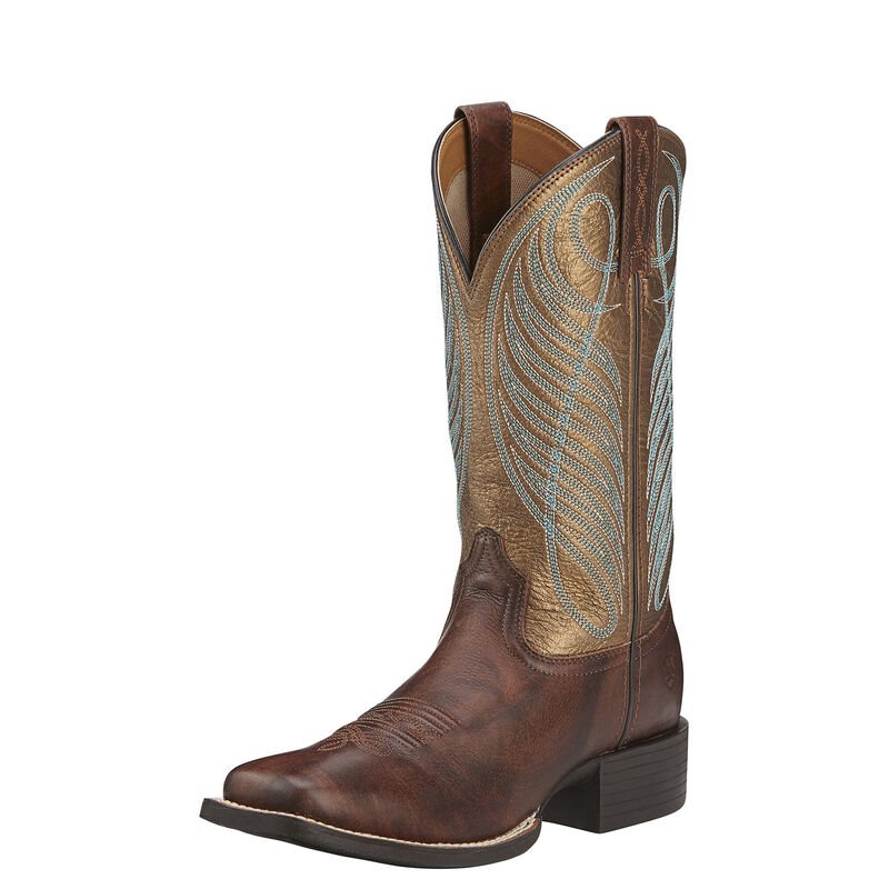 Ariat Round Up Wide Square Toe Ženske Čizme Za Kaubojku Tamno Smeđe | HR-742766