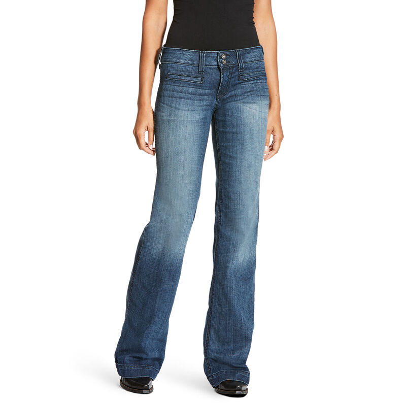 Ariat Trouser Mid Rise Stretch Outseam Ella Wide Leg Jean Ženske Hlače Plave | HR-591180