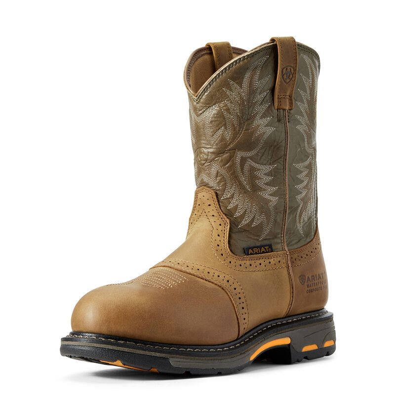 Ariat WorkHog Waterproof Composite Toe Muške Radne Čizme Smeđe Maslinasto Zelene | HR-710243