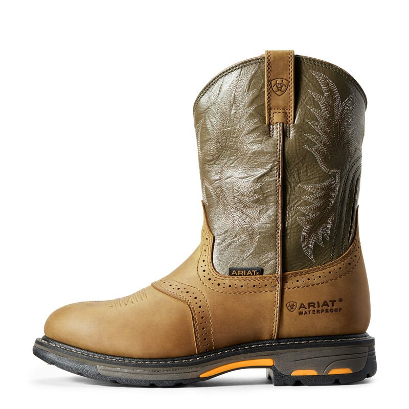 Ariat WorkHog Waterproof Muške Radne Čizme Smeđe Maslinasto Zelene | HR-319010