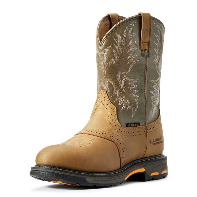 Ariat WorkHog Waterproof Muške Radne Čizme Smeđe Maslinasto Zelene | HR-319010