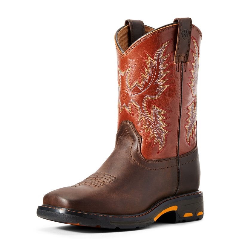 Ariat WorkHog Wide Square Toe Boots Dječje Kaubojske Čizme Tamno Smeđe Bakrene | HR-145275